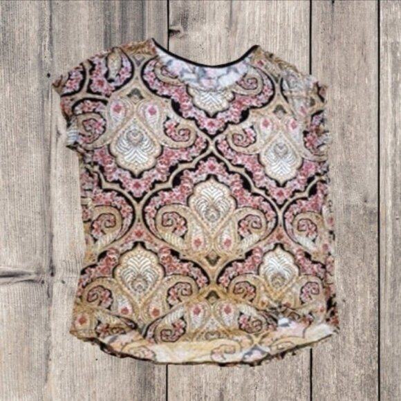 Simply Emma Plus Size Women's T-Shirt Red Black Paisley Floral size 2X - Picture 4 of 9